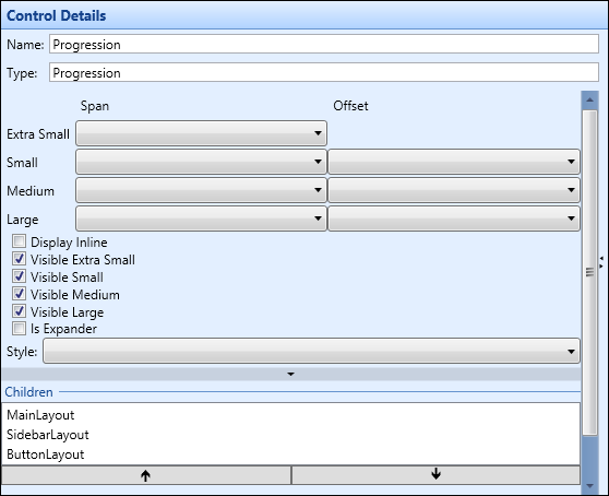 Control Details section - progression control