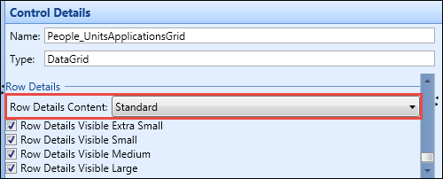 Control Details section - Row Details Content field