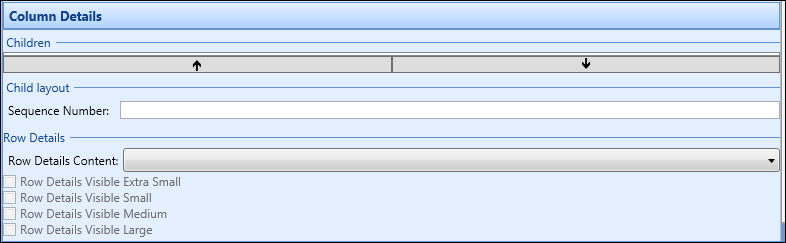 Column Details section - grid control