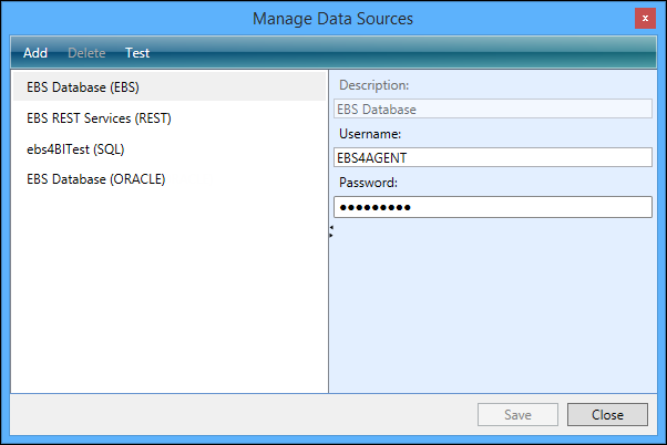 Manage Data Sources window