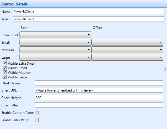 PowerBi chart control in the Control Details sectio