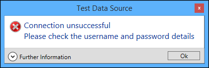 Test data source error message