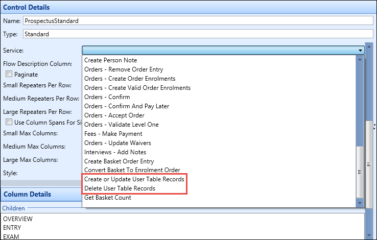 User table services