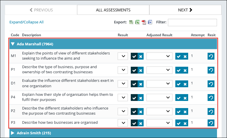 Mark assessments