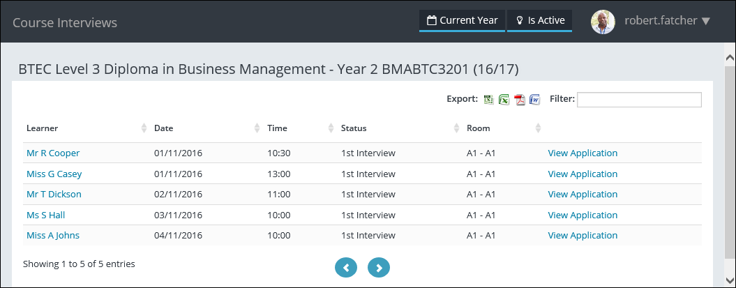 Course Interviews page