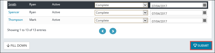 Enrolment Progressions page - Submit button