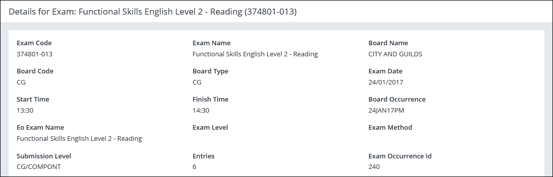 Exam details section