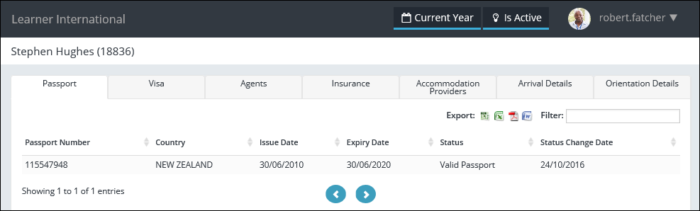 Learner International page - Passport sub-tab