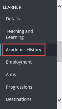 Academic History option