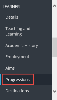 Learner navigation pane - Progressions option