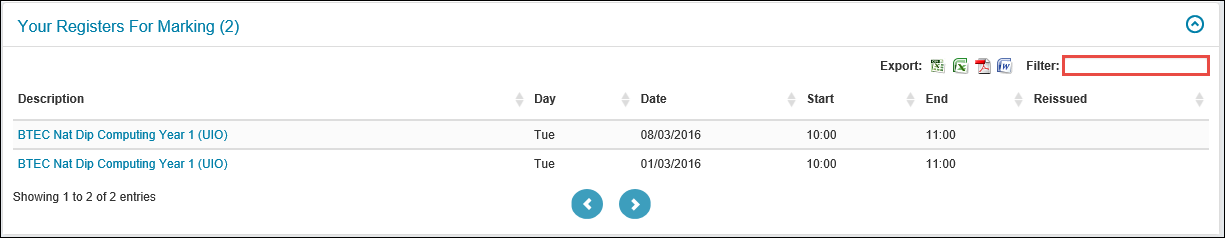 Your Registers For Marking section