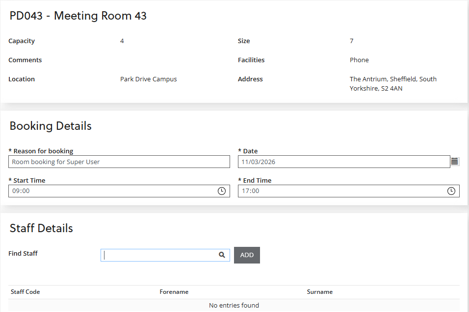 Room booking page