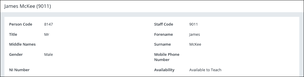 Staff details section