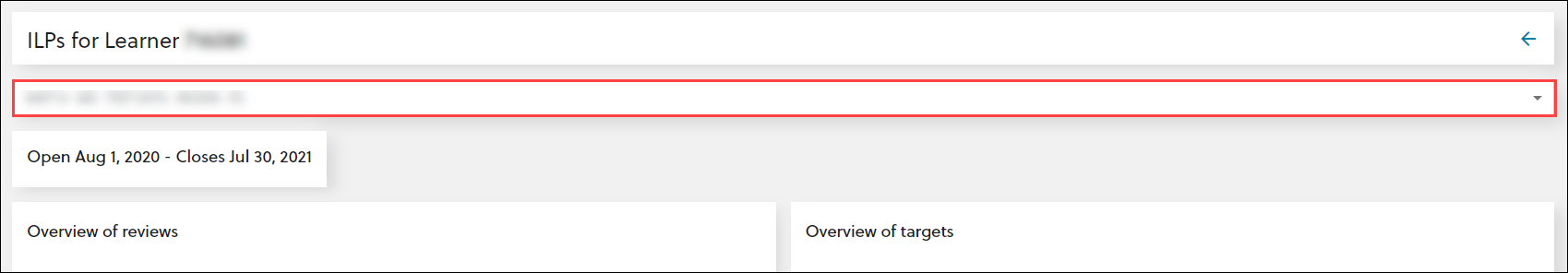 Use the drop-down list to access the learner’s ILPs