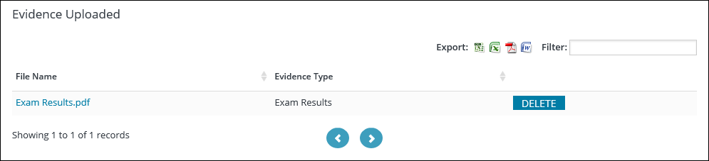 Evidence Uploaded section