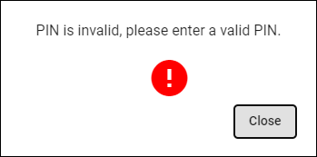 Invalid PIN error message