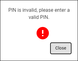 Invalid PIN error message mobile screen