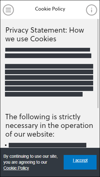 Cookie Policy screen