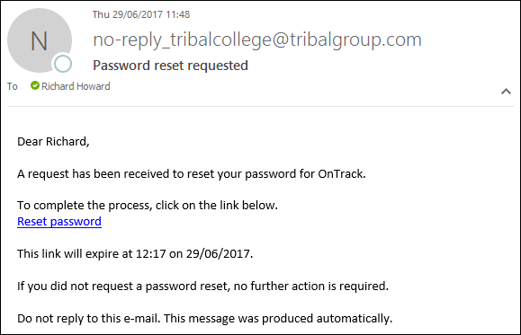 Forgotten password email