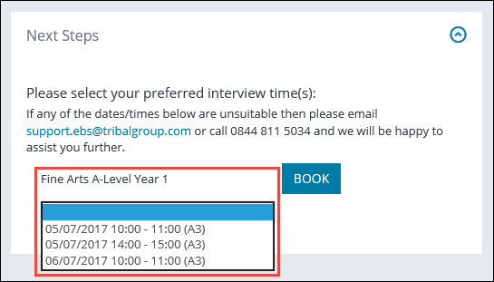 Next Steps section - select interview time