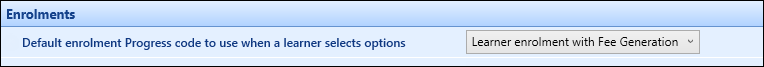 Default enrolment progress code to use when a learner selects option institution setting