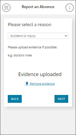 Remove evidence button mobile