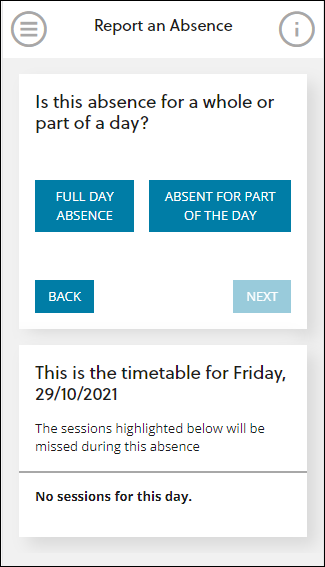 Is this absence for a whole or part of a day? screen mobile