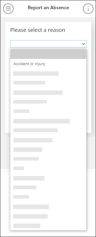 Absence reason drop-down mobile