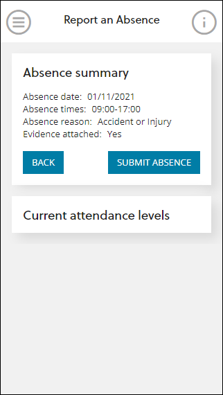 Submit Absence button mobile