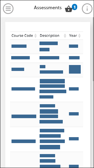 Assessments screen