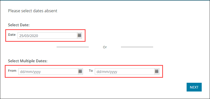 Please select dates absent screen