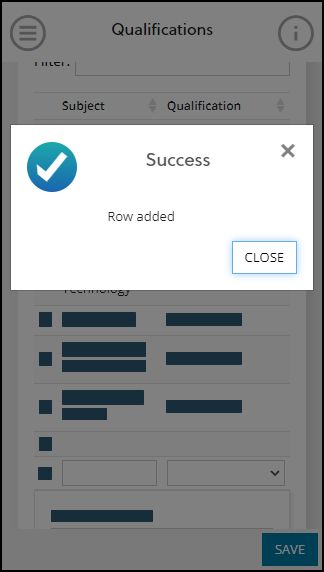 Row added message mobile
