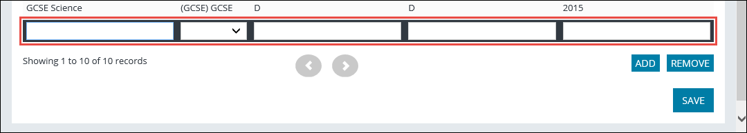 Qualifications grid - new row