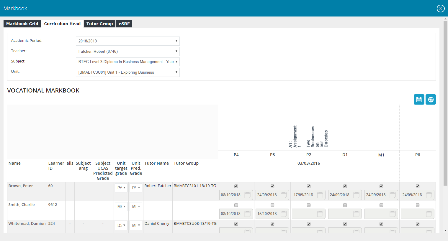 Curriculum Head tab