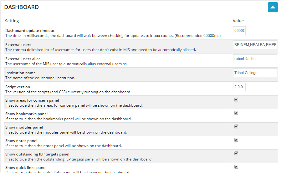 Dashboard Settings