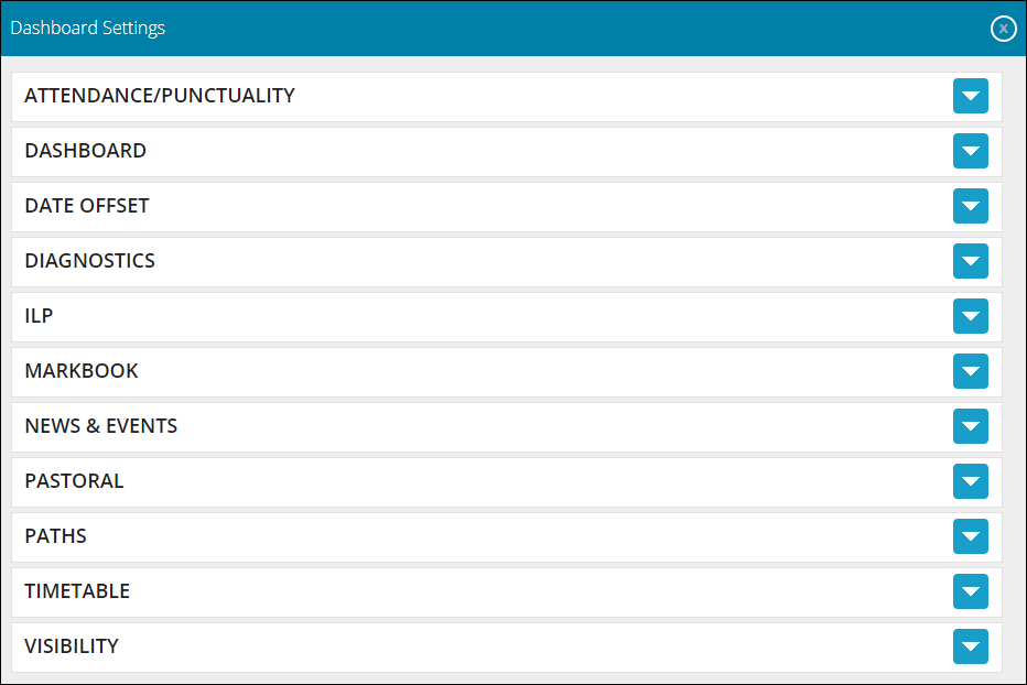 Dashboard Settings Window