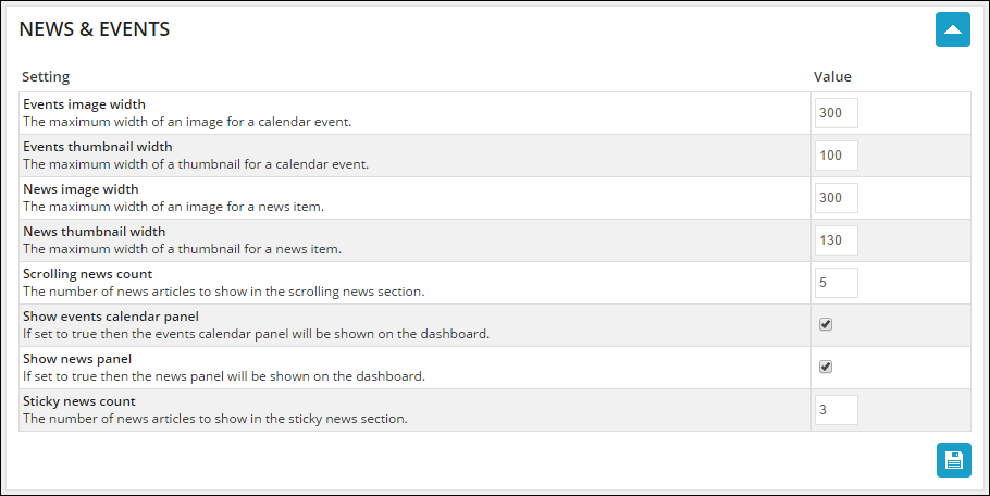 News & Events Settings