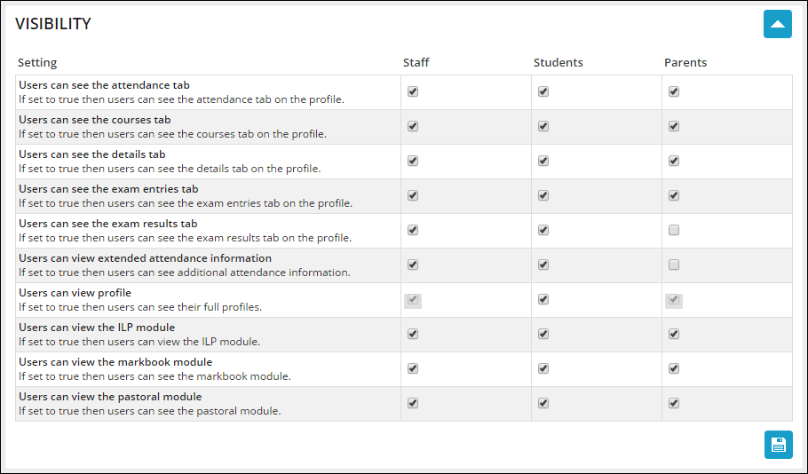 Visibility Settings