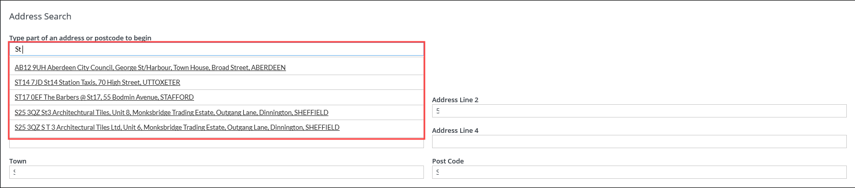 Address Search field