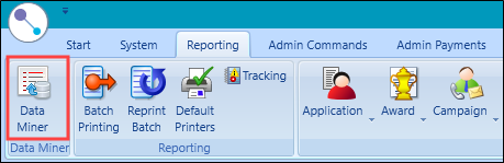 Reporting ribbon Data Miner button
