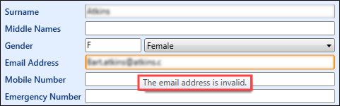 Invalid email address ebs central