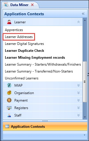 Select Learner Addresses from Application Contexts