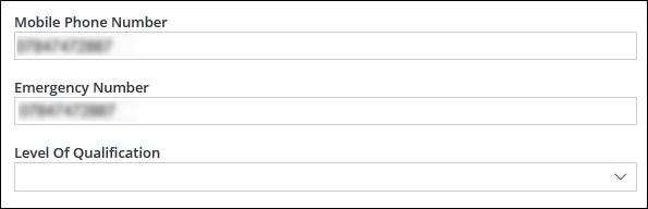 Completed telephone number fields