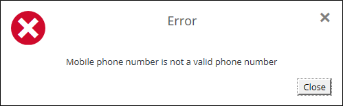 Telephone number error message