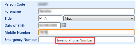 Invalid phone number pop up