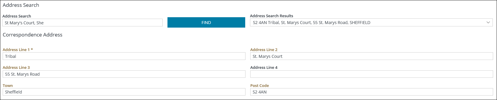 Correspondence Address fields