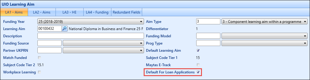 Default for Loan Applications option