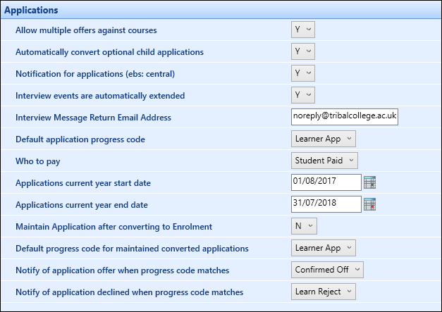 Applications institution settings