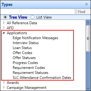 Applications tree view