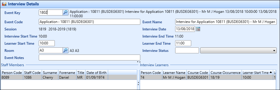 Interview Details section - group interview